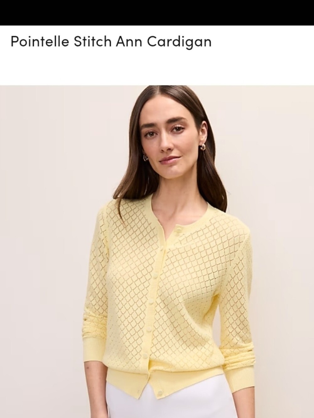Ann Taylor Pointelle Diamond Knit Button-Front Cardigan, L